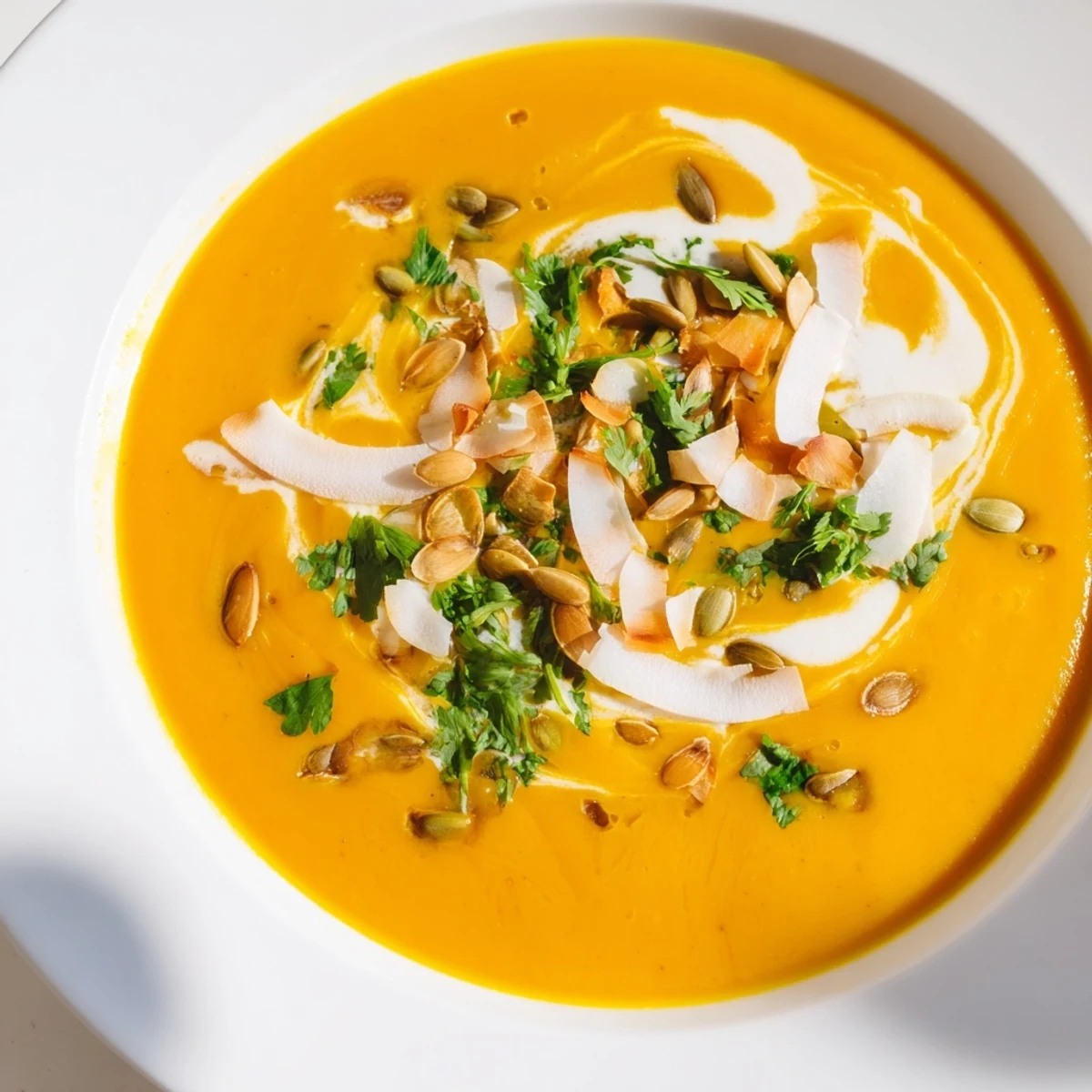 Golden roasted carrots and ginger blend into a velvety Roasted Carrot and Ginger Soup with Coconut Milk, garnished with cilantro.