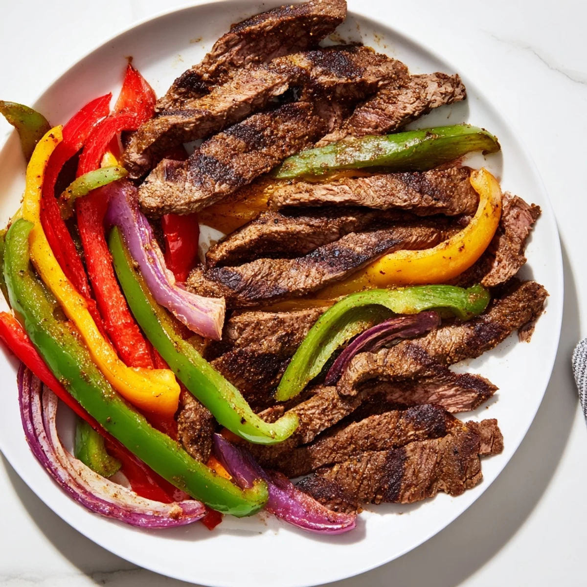 Juicy steak fajitas cooked on a single sheet pan, served with avocado slices and all the classic Tex-Mex toppings.