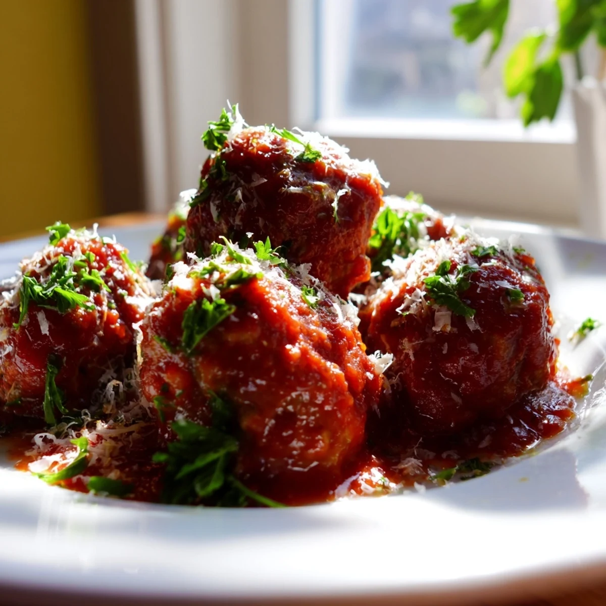 Plated turkey meatballs with marinara, paired with a glass of red wine for a wholesome Italian-American dinner.