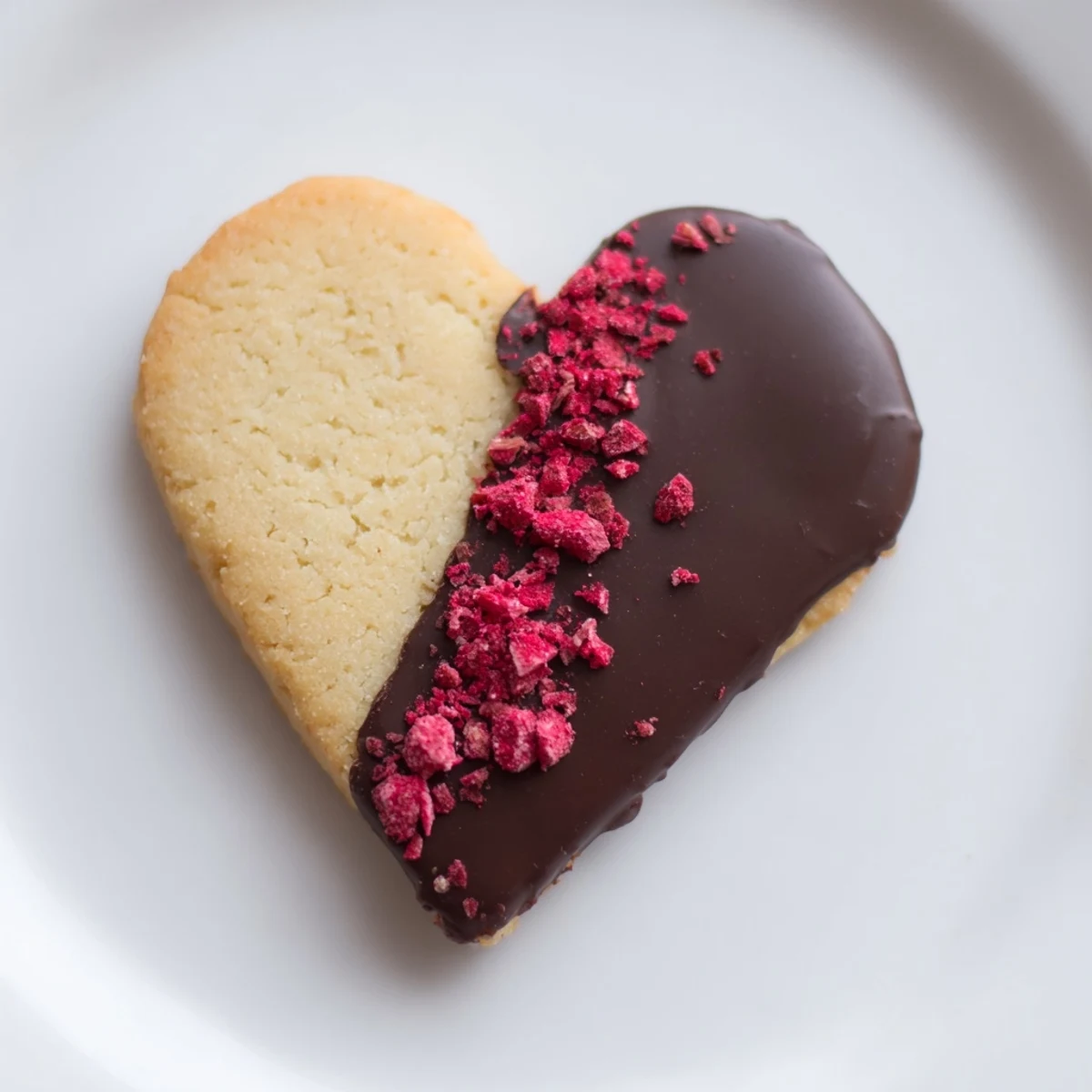 Indulgent Chocolate Dipped Shortbread Hearts served elegantly on a marble countertop with tea.