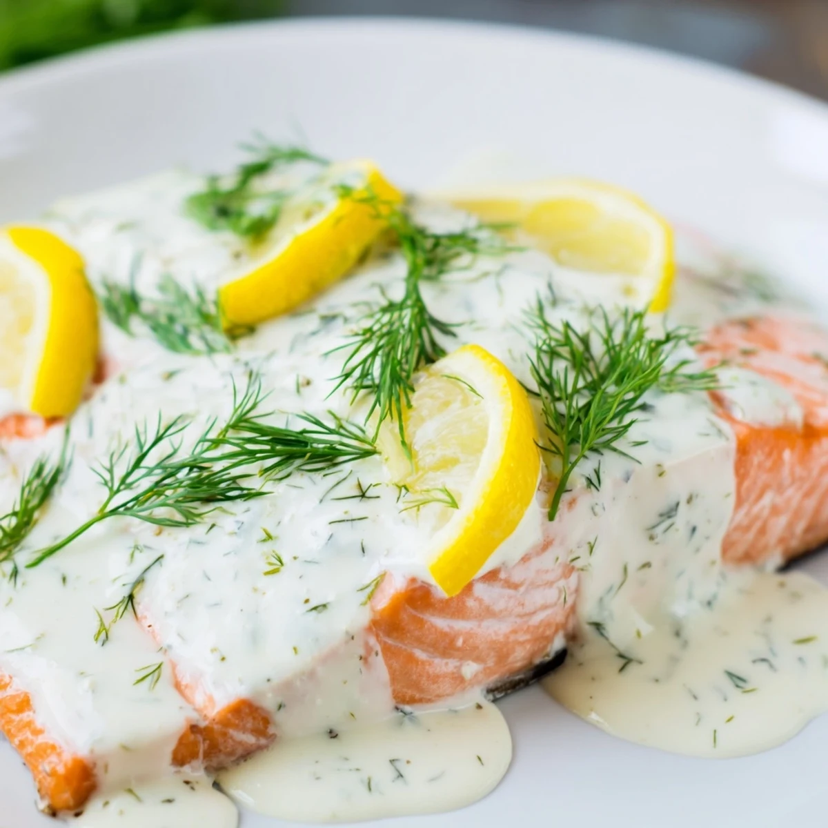Golden-baked Baked Salmon with Dill and Lemon Sauce plated with roasted asparagus for a healthy dinner.