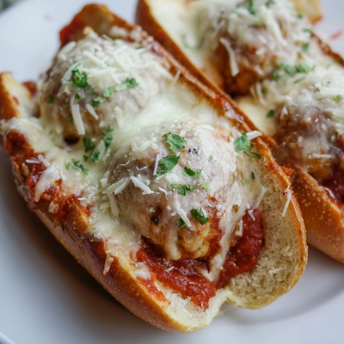 Golden-baked turkey meatballs simmer in rich marinara sauce, nestled in toasted sub rolls and topped with melted mozzarella for a comforting meal.