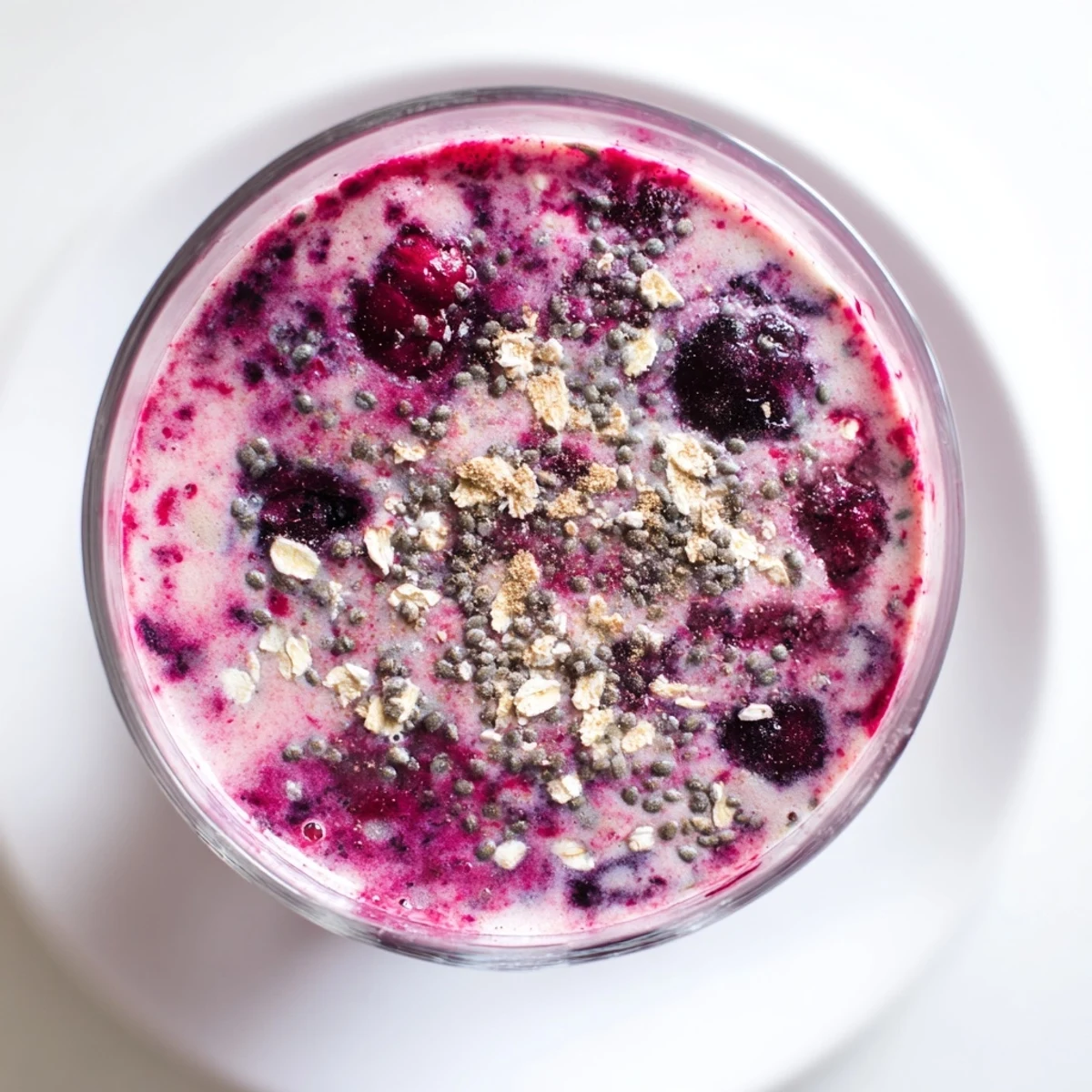 Frosted glasses of Winter Smoothie Blend with Berries next to a bowl of fresh berries and cinnamon sticks.