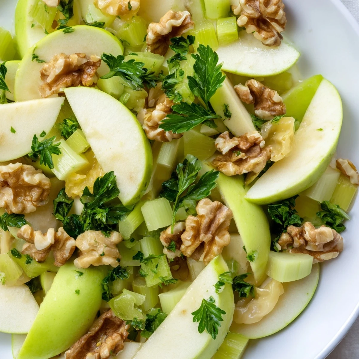 Freshly sliced green apple and celery salad tossed in a bright lemon-honey dressing for a crunchy, refreshing bite.