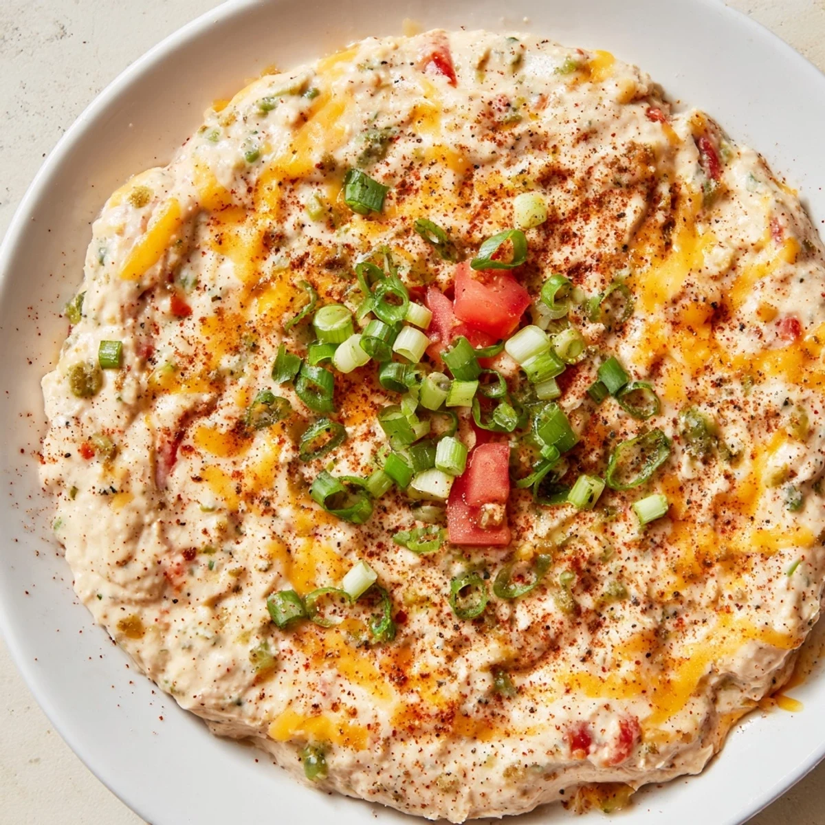 Ooey-gooey Championship Bean Dip served in a baking dish, ready for dipping with crunchy tortilla chips on the side.