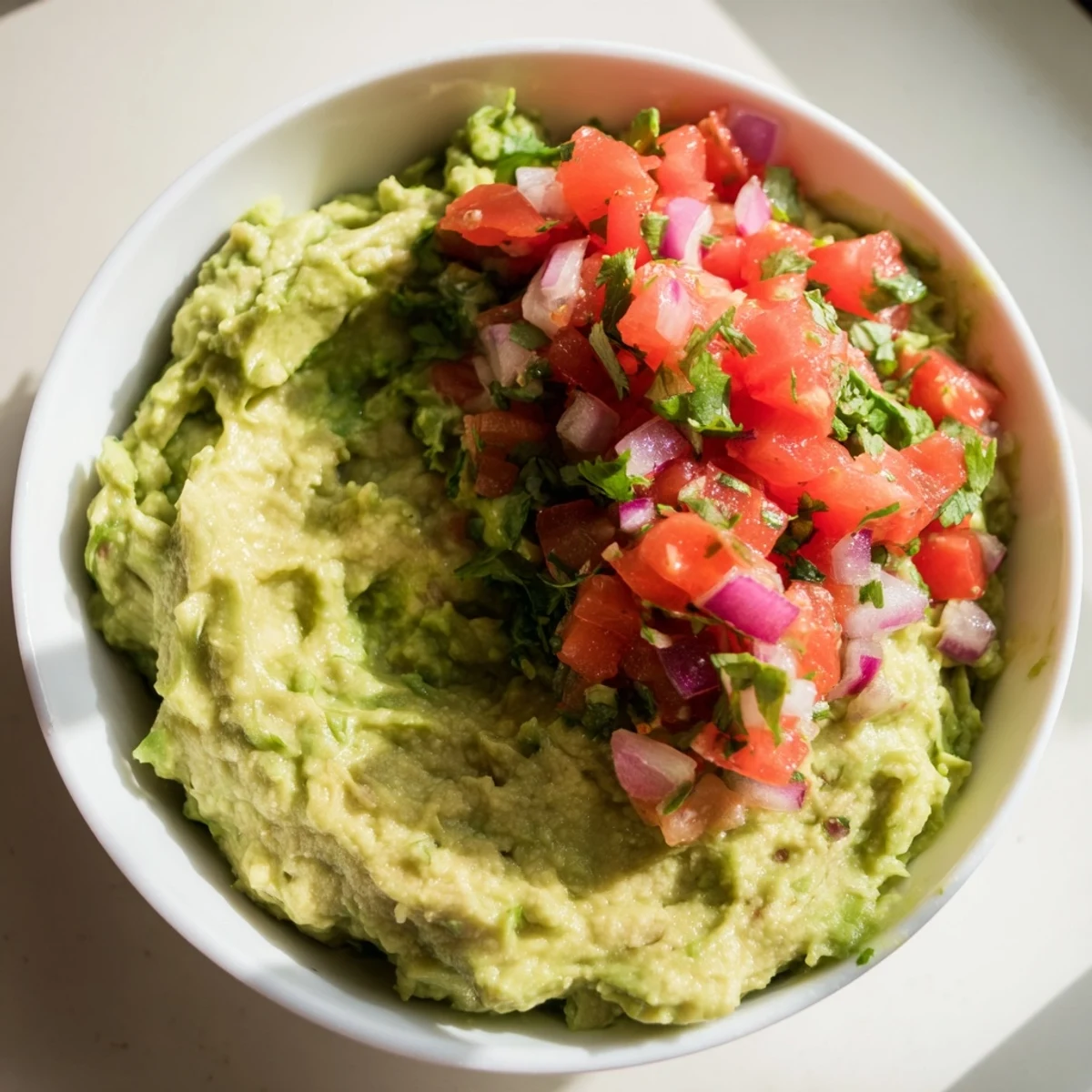 Homemade Game Day Guacamole with Salsa served in a rustic dish with lime wedges and colorful tortilla chips, perfect for a game day spread.
