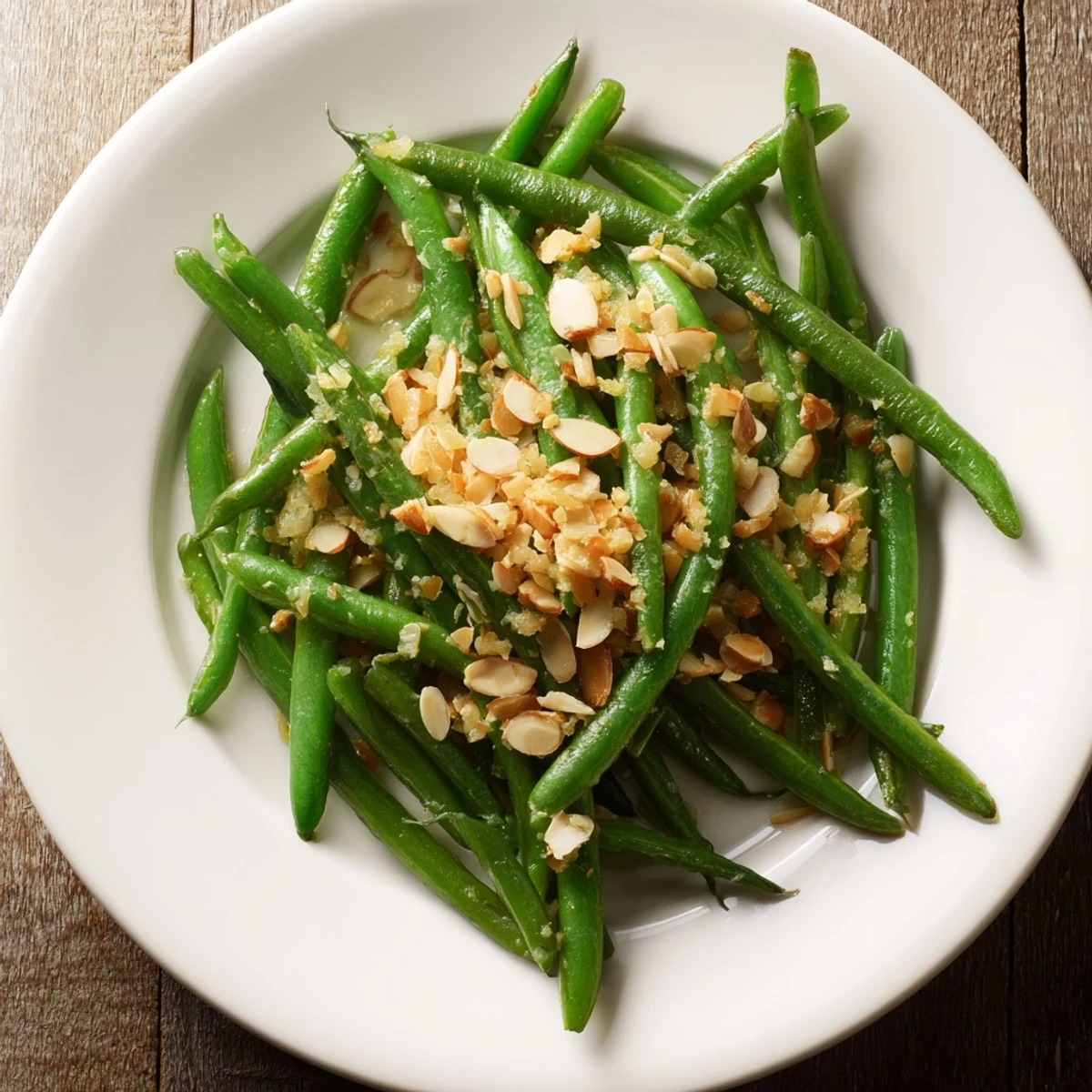 Vibrant green beans glisten with lemon zest, tossed with golden toasted almonds in this easy American side dish.