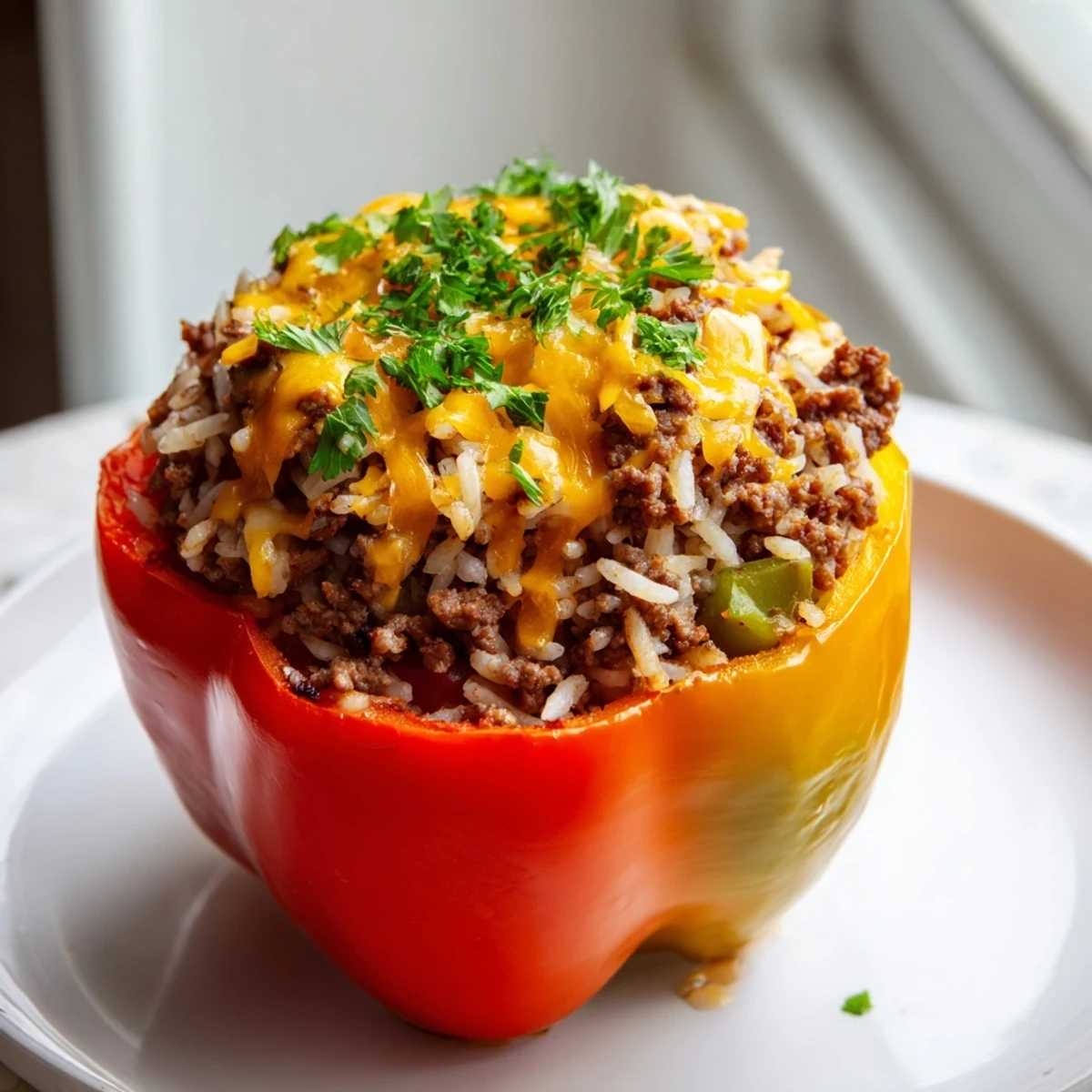 Baked Creole Stuffed Peppers with Rice and Beef feature tender bell peppers filled with a savory blend of rice, beef, and spices.