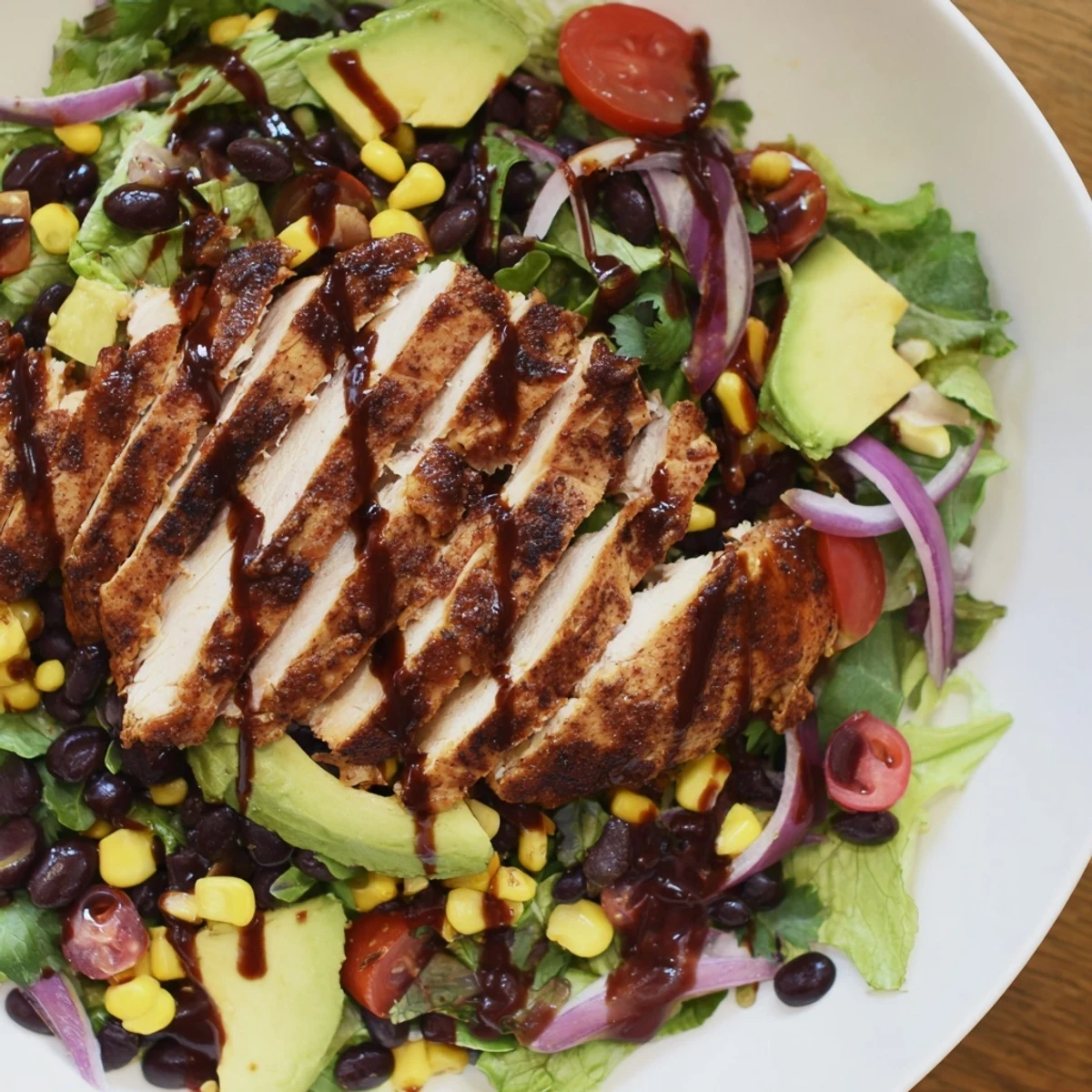 Chipotle Lime Chicken Salad features smoky sliced chicken, black beans, and corn over vibrant mixed greens, ready to serve.  