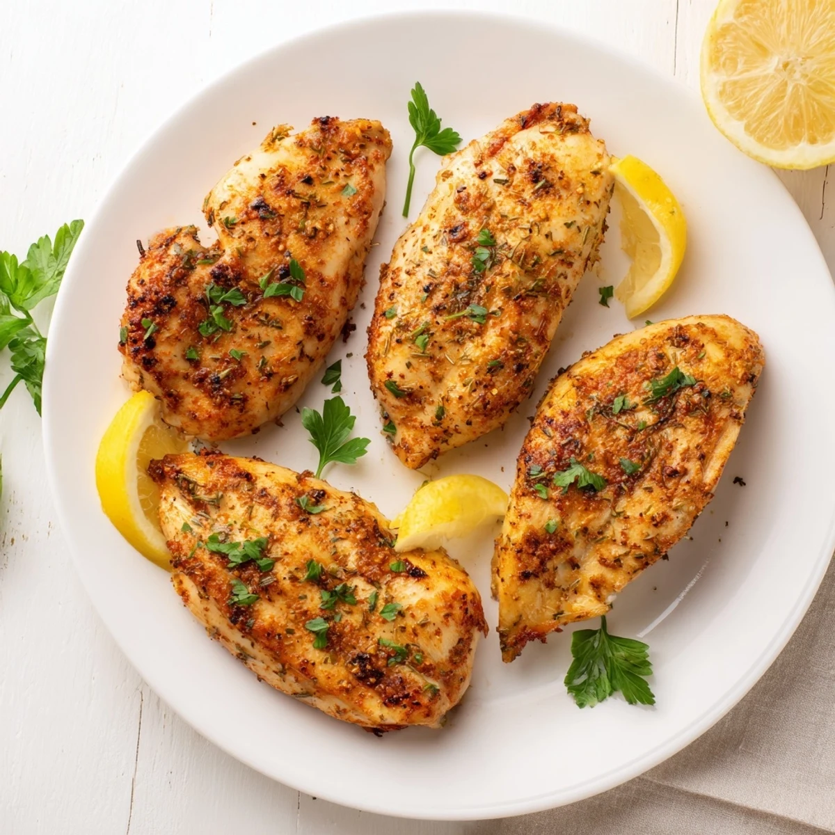 Juicy Oven Baked Chicken Breasts sliced to reveal tender meat, served alongside colorful roasted vegetables and fluffy rice.