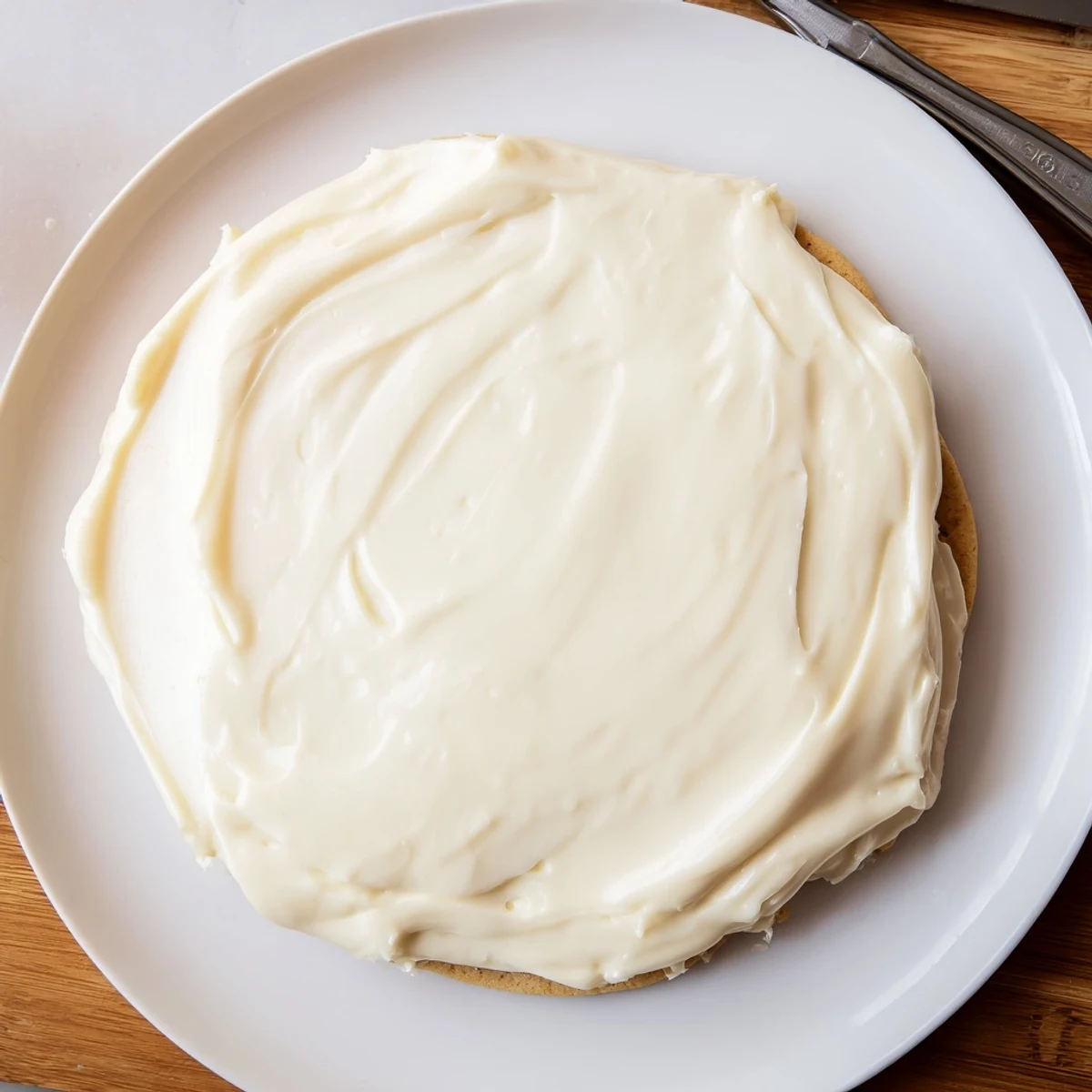 A bowl of Easy Sugar Cookie Frosting with a creamy white texture ready for spreading.  