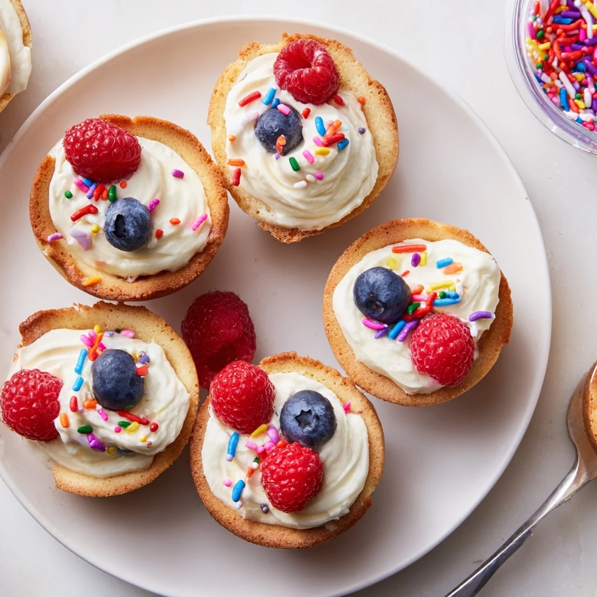 Freshly baked Sugar Cookie Cups rest in a muffin tin, their golden edges curling slightly around a hollow center ready for sweet fillings.