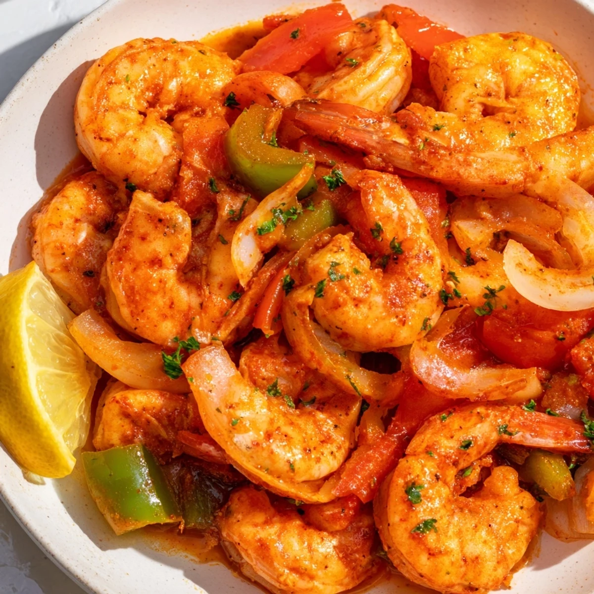Platter of Bubba Gump Shrimp New Orleans served with lemon wedges and fresh parsley, ready to enjoy.