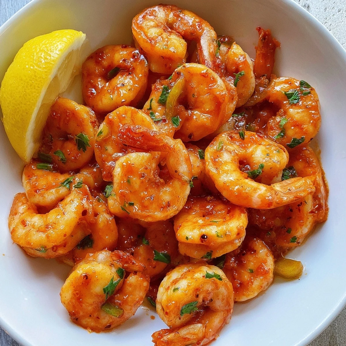 Close-up of Bubba Gump Shrimp New Orleans featuring tender shrimp in a zesty, Southern-style tomato broth.