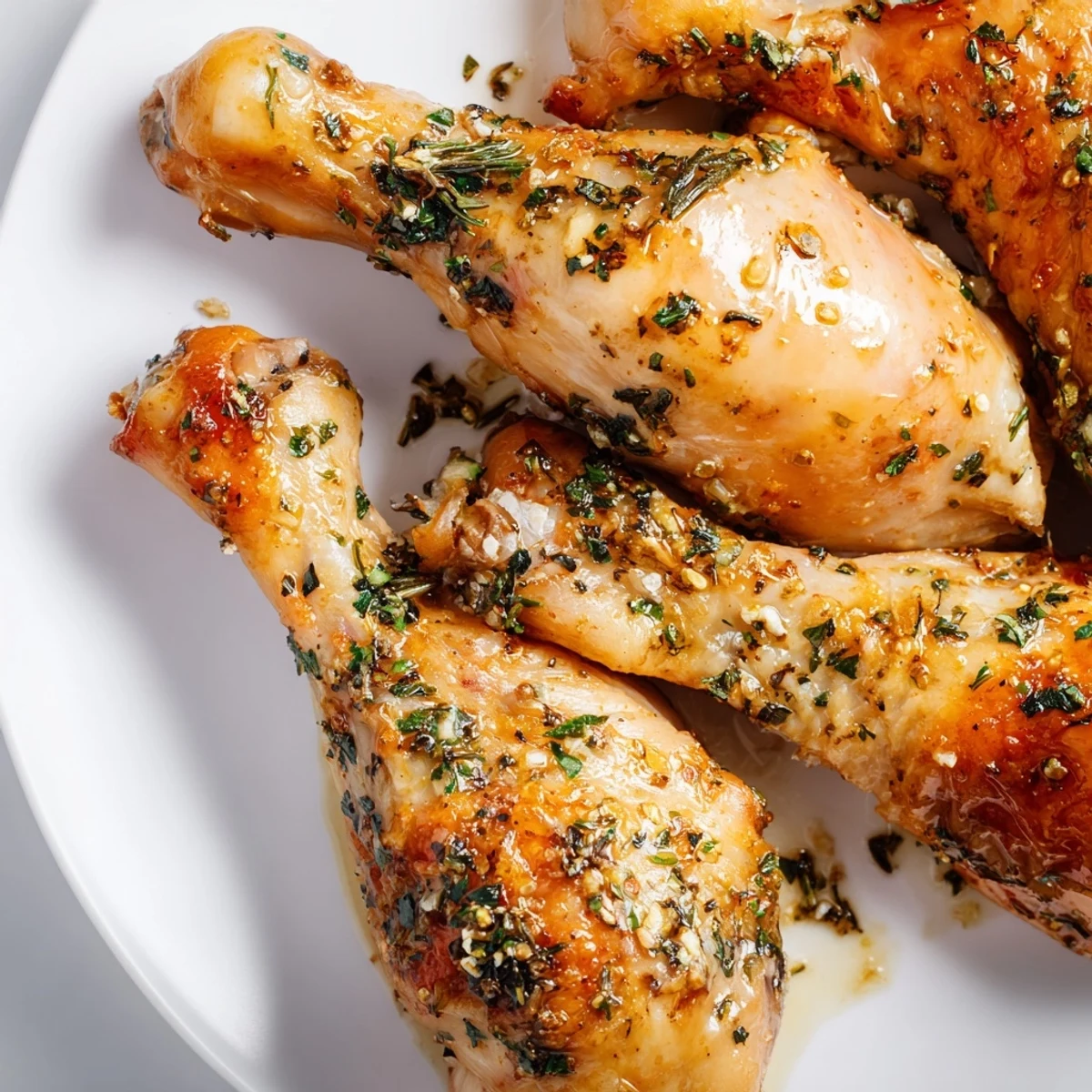 Crispy-skinned Herb Roasted Chicken Drumsticks are arranged beside roasted potatoes and a simple salad for a complete weeknight dinner.