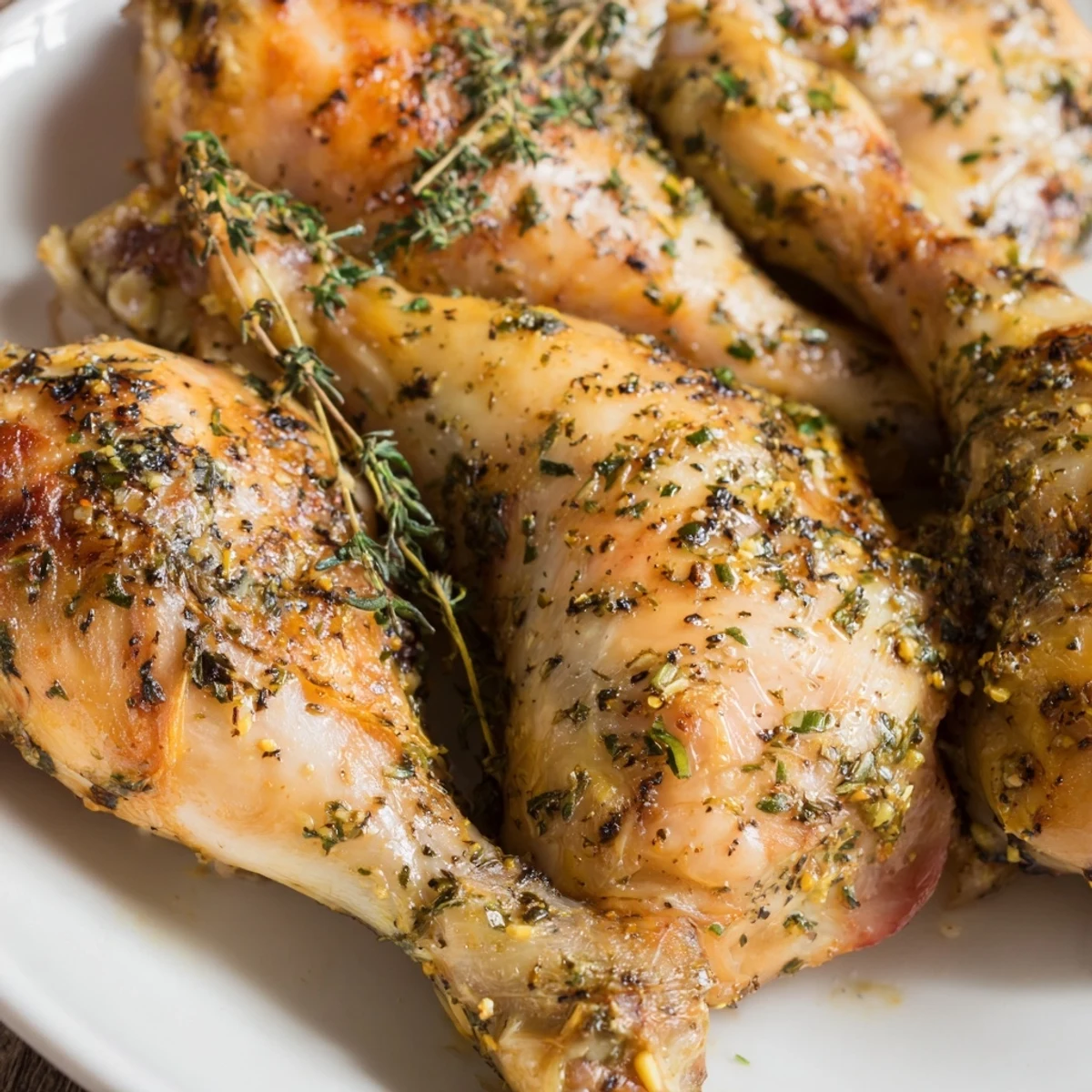 Juicy Herb Roasted Chicken Drumsticks emerge from the oven with aromatic garlic and herbs, ready to serve 4 people.