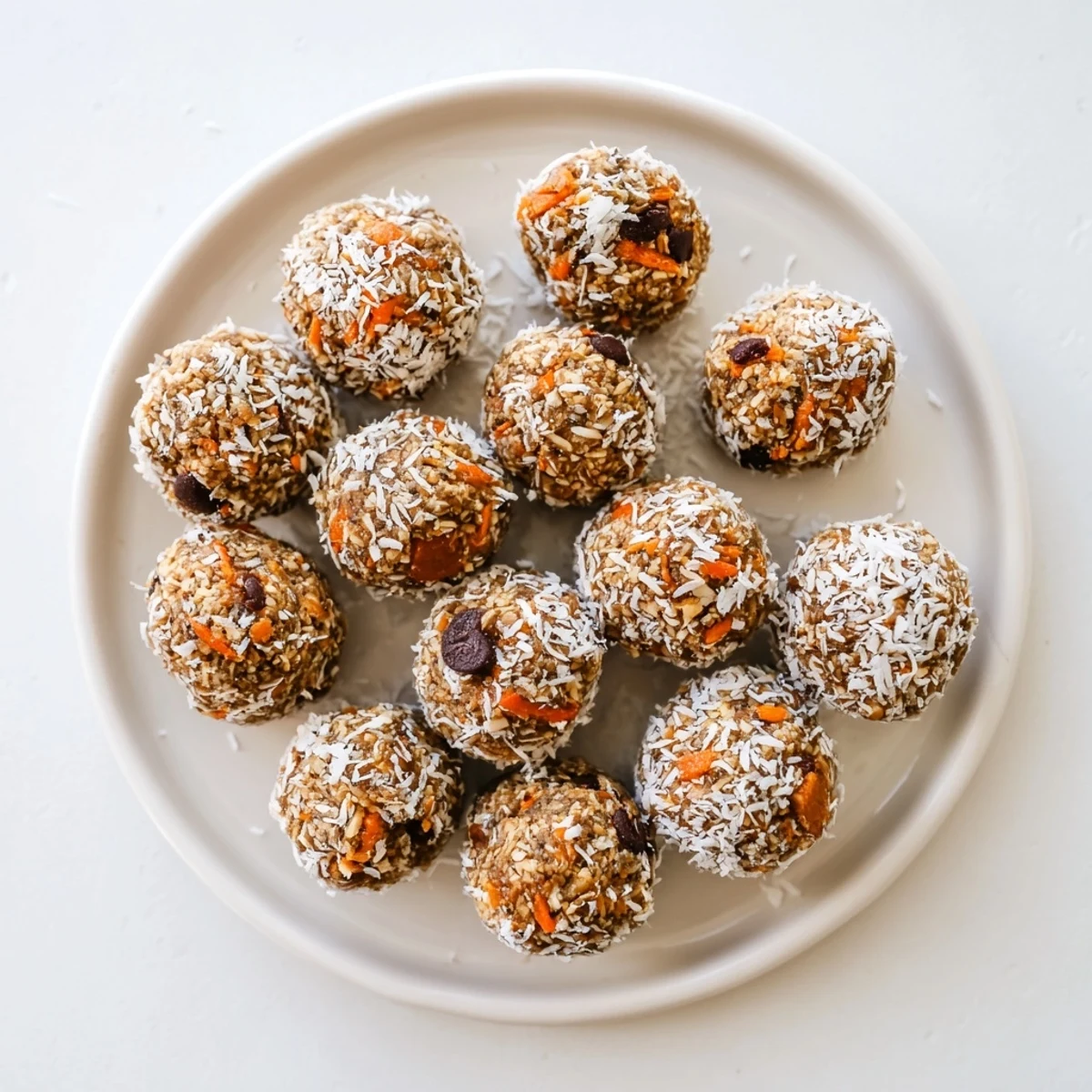 Close-up of No Bake Carrot Cake Bites on a cooling rack with a cup of tea nearby.
