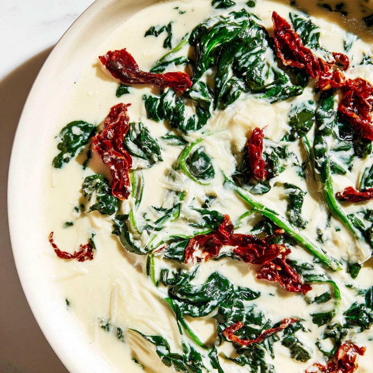 A bowl of Creamy Tuscan Garlic Sauce tossed with chicken and pasta, garnished with fresh parsley.