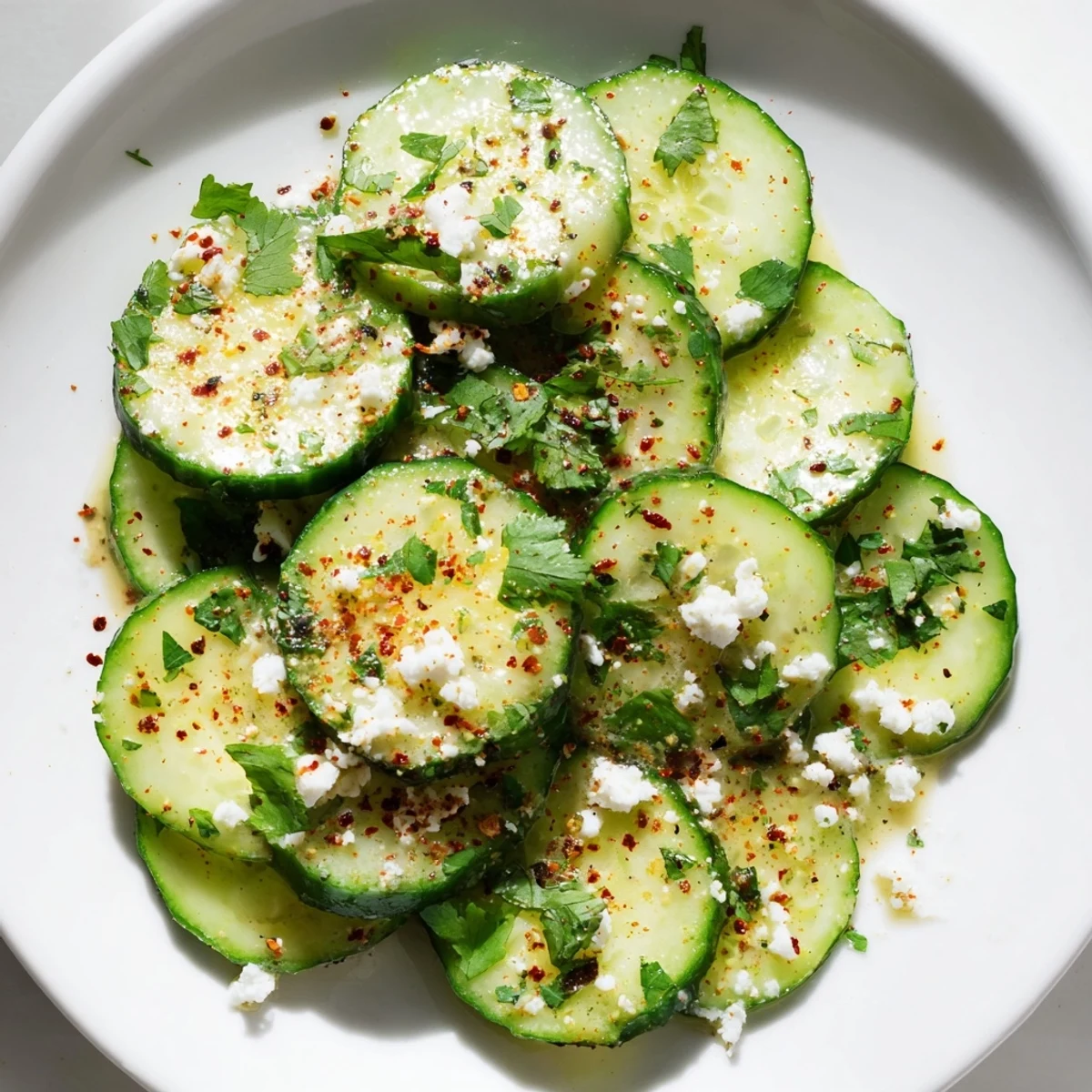 Fresh Mexican style cucumbers coated in zesty lime juice and spicy chili powder garnished with cilantro