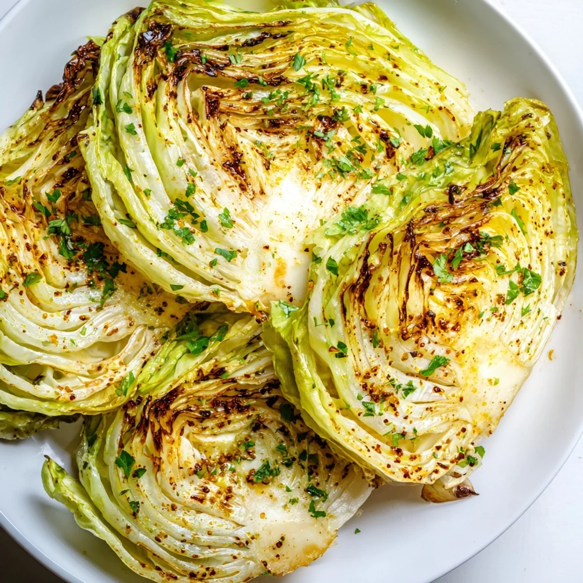 Golden roasted cabbage wedges with crispy charred edges and tender, seasoned interiors