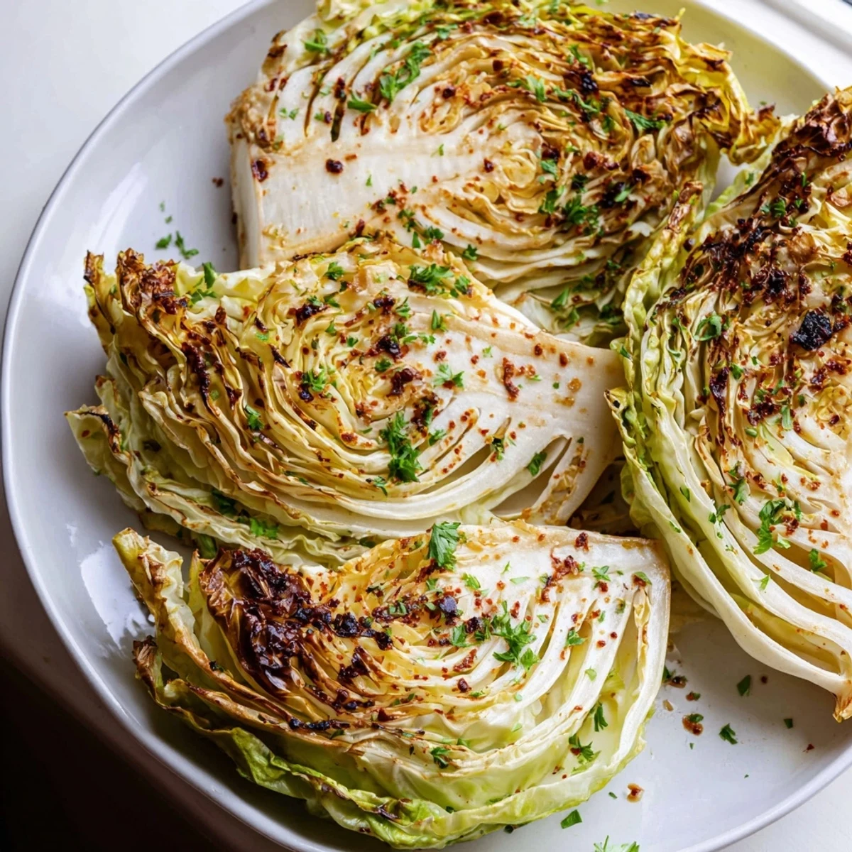 Seasoned roasted cabbage wedges served as a healthy gluten-free side dish with caramelized edges