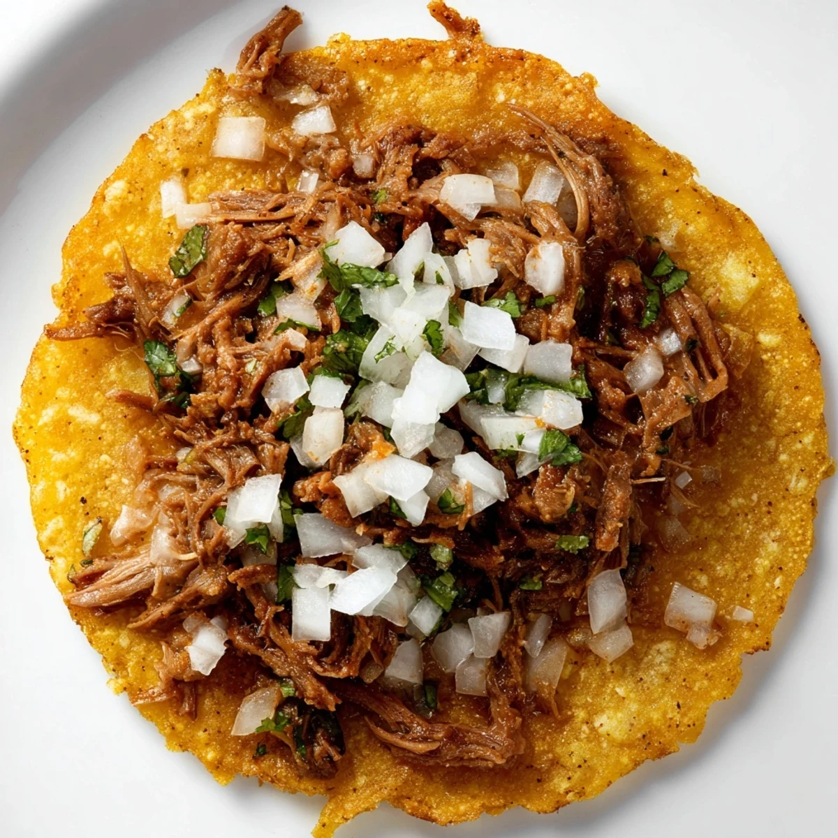 Pan-fried corn tortilla tacos stuffed with flavorful shredded birria beef and Oaxaca cheese, topped with diced onions