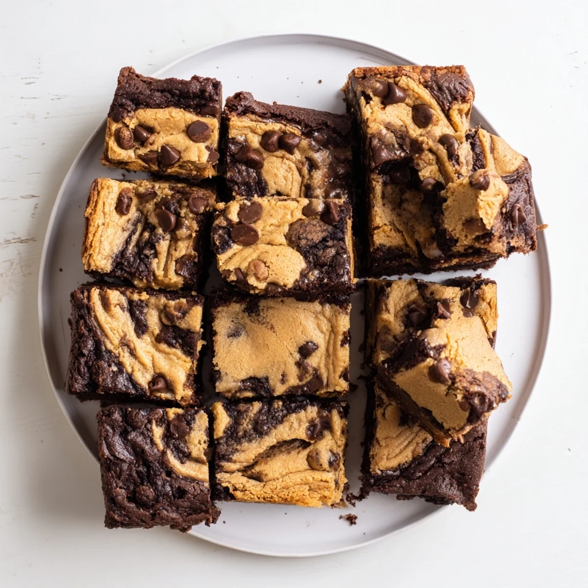 Freshly baked fudgy chewy browkies cooling in pan with crinkly top and pockets of semi-sweet chips