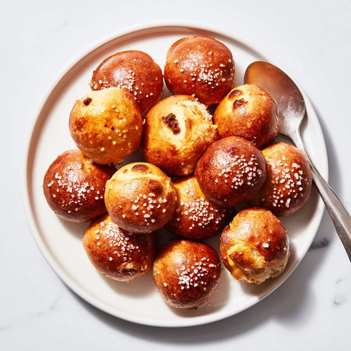 Basket of warm cheeseburger pretzel bombs with classic toppings on game day platter