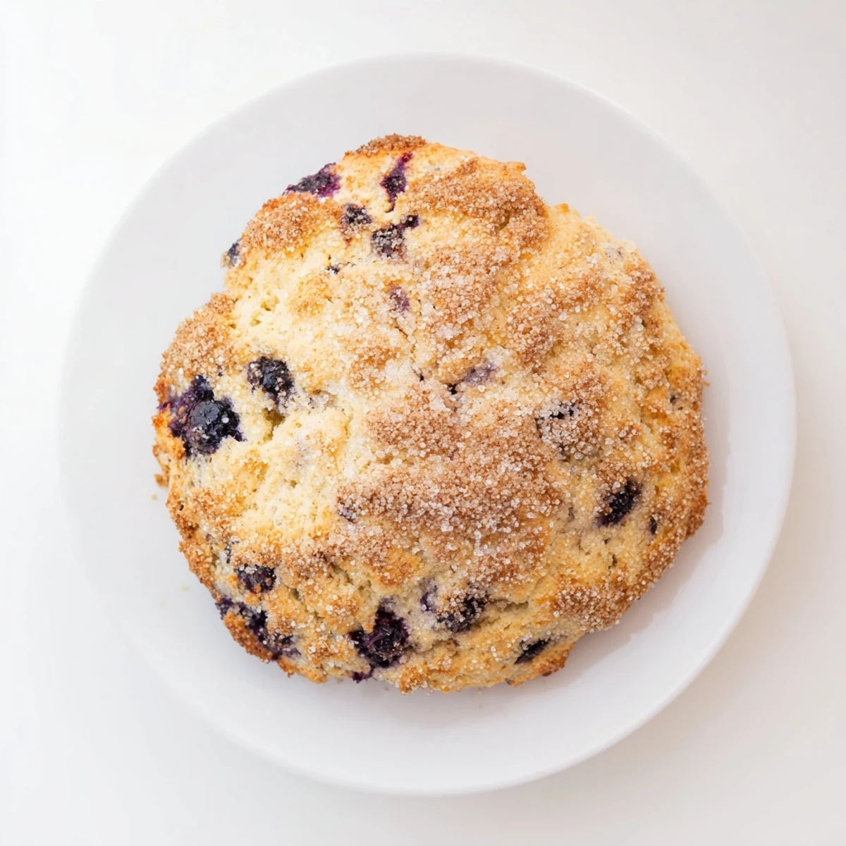 Golden Vietnamese cinnamon blueberry scones scattered with coarse sugar on a wooden board
