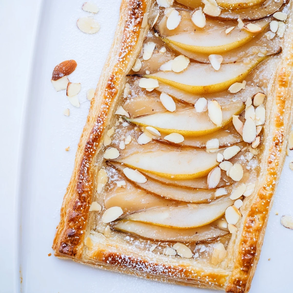 Golden puff pastry tarts topped with cinnamon spiced pear slices baked until flaky and caramelized