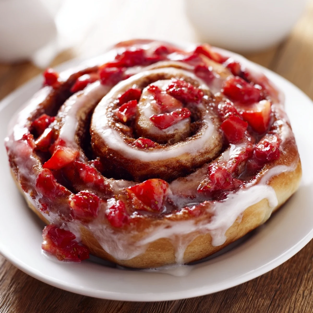 Fresh baked Strawberry Cheesecake Cinnabon Pills revealing creamy cheesecake layers and sweet red strawberry swirls inside