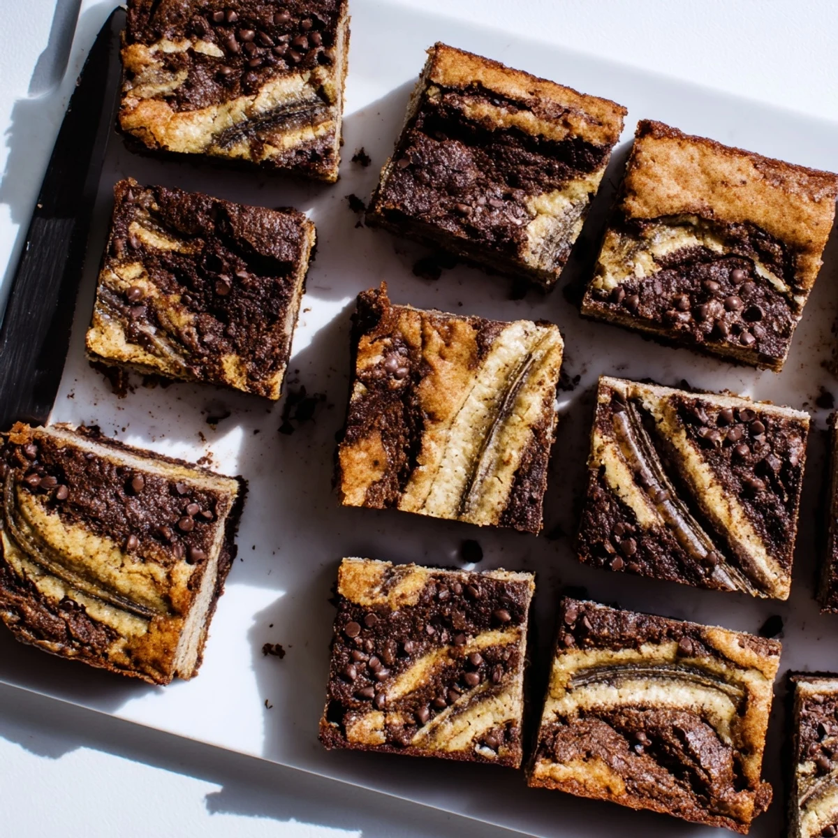 Fudgy chocolate brownie batter swirled with ripe banana bread in these moist, dessert bars