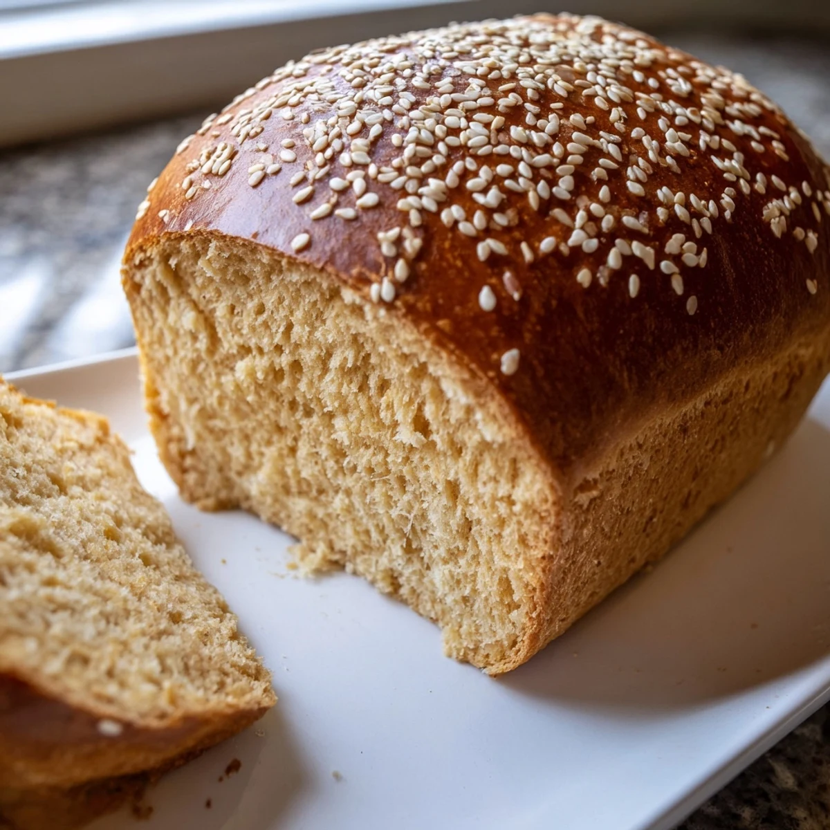 Fluffy keto zero carb yogurt bread toasted with melted butter served on a white plate