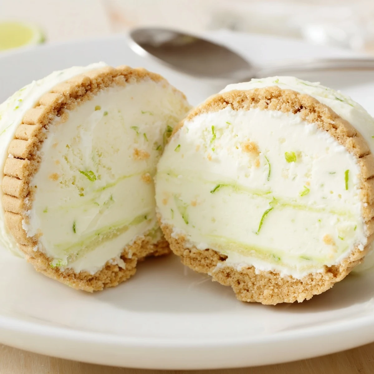 Key Lime Pie Ice Cream Sandwiches with zesty lime filling and graham crumble