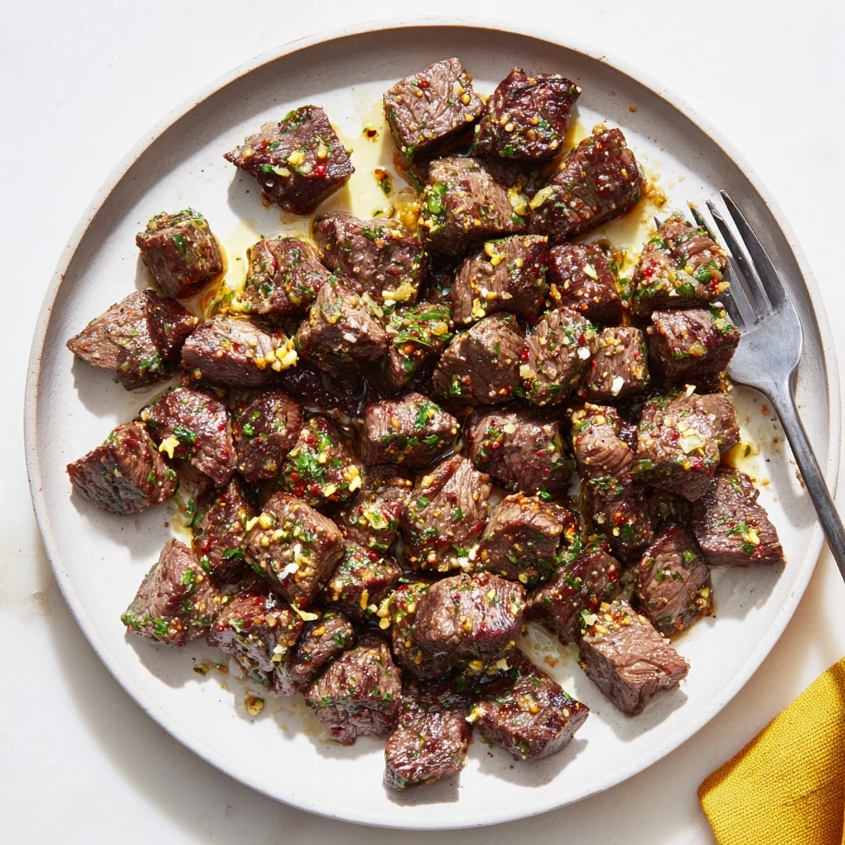 Pan-seared Cowboy Butter Steak Bites Recipe glistening with garlic and herb butter, ready.