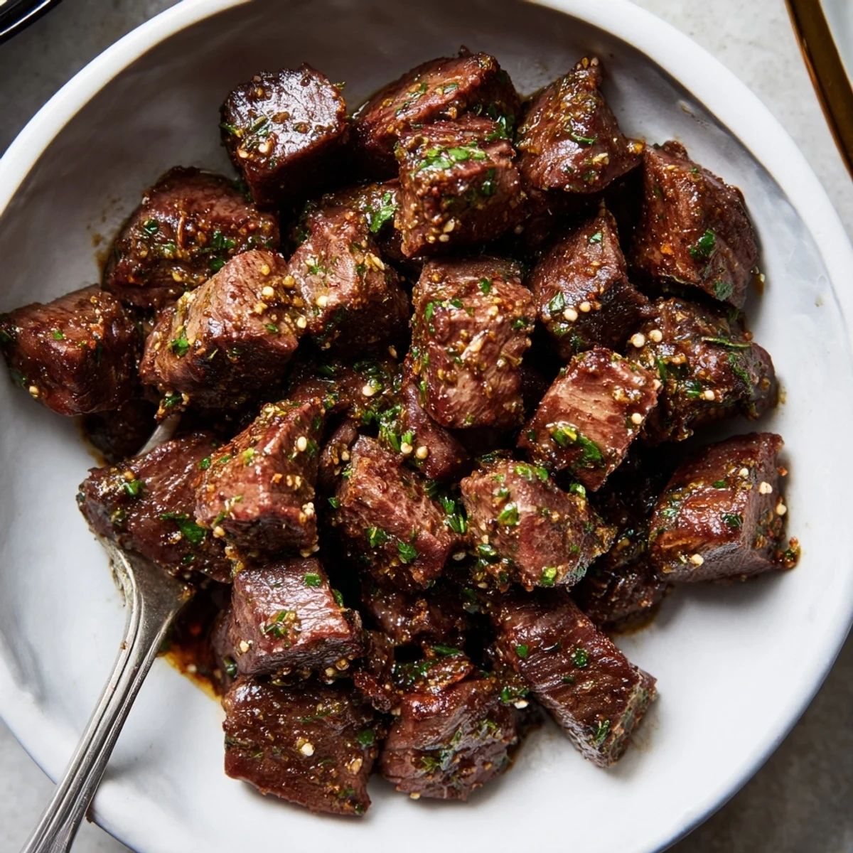 Spicy Cowboy Butter Steak Bites Recipe tossed in melted herb butter, served hot.