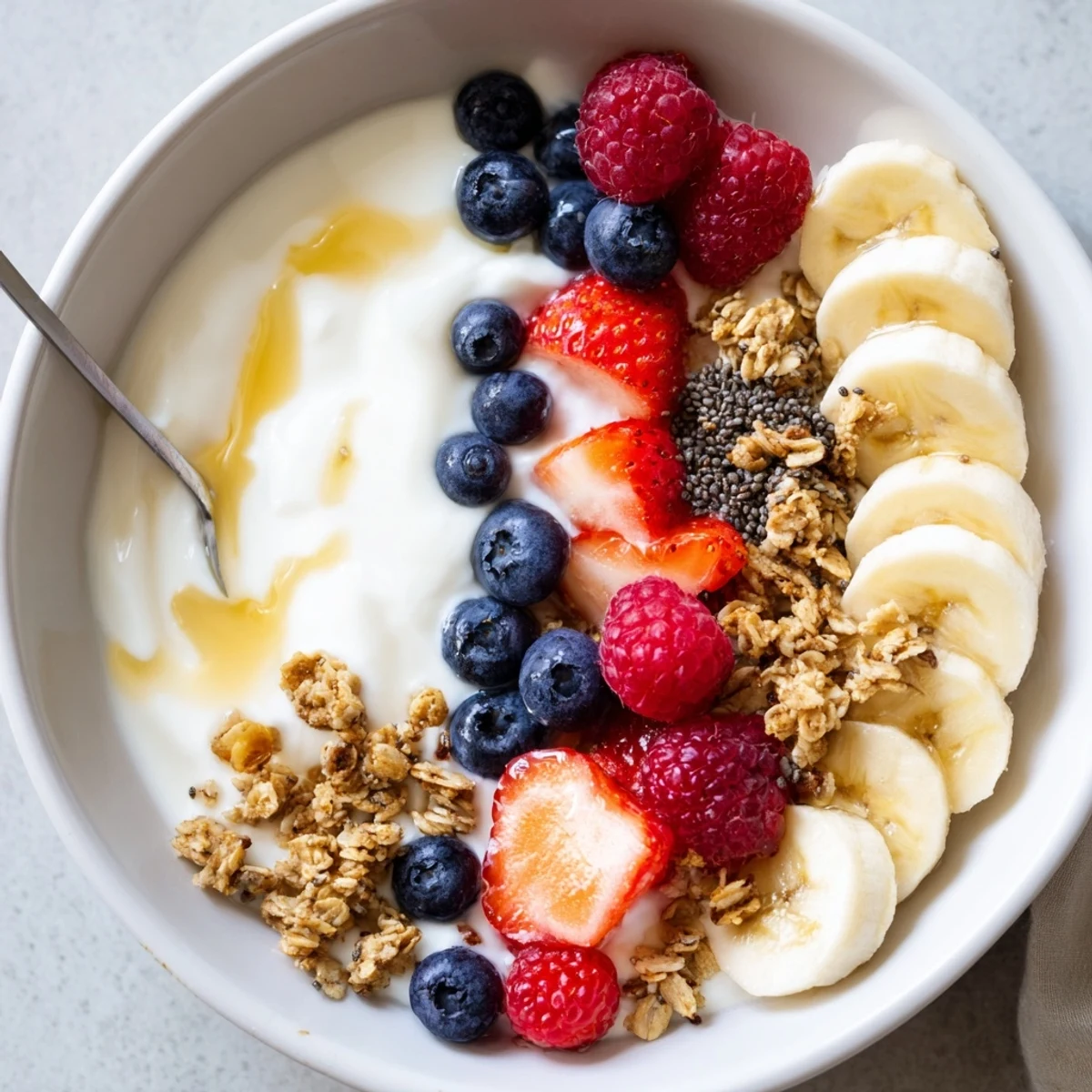 Bright Cottage Cheese Breakfast Bowl ready in ten minutes, tangy berries, nutty granola.