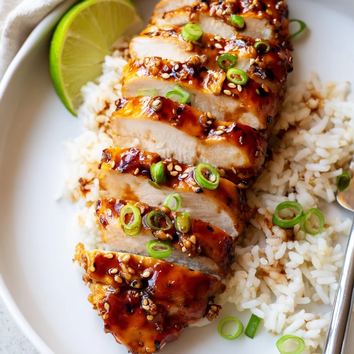 Weeknight-ready Spicy Maple Chicken And Coconut Rice with sticky glaze and bright citrus squeeze