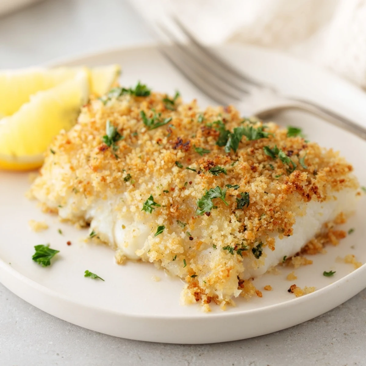 Serve Boston Baked Cod beside roasted potatoes and bright lemon wedges