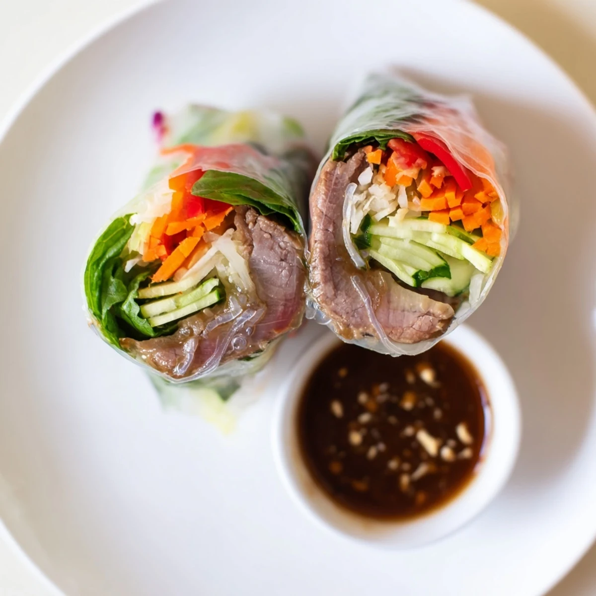 Handheld Thai Basil Beef Rolls showing torn lettuce, fragrant basil, zesty lime