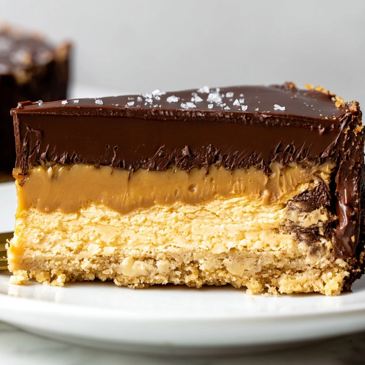 Chilled Luxurious Millionaire Cheesecake topped with glossy ganache, ideal with espresso