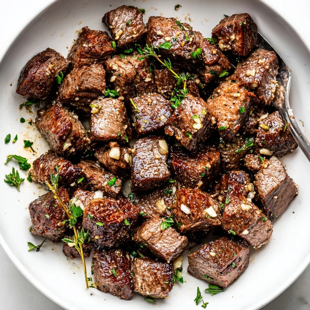 Juicy Garlic Butter Steak Bites ready in ten minutes, perfect for weeknight dinners