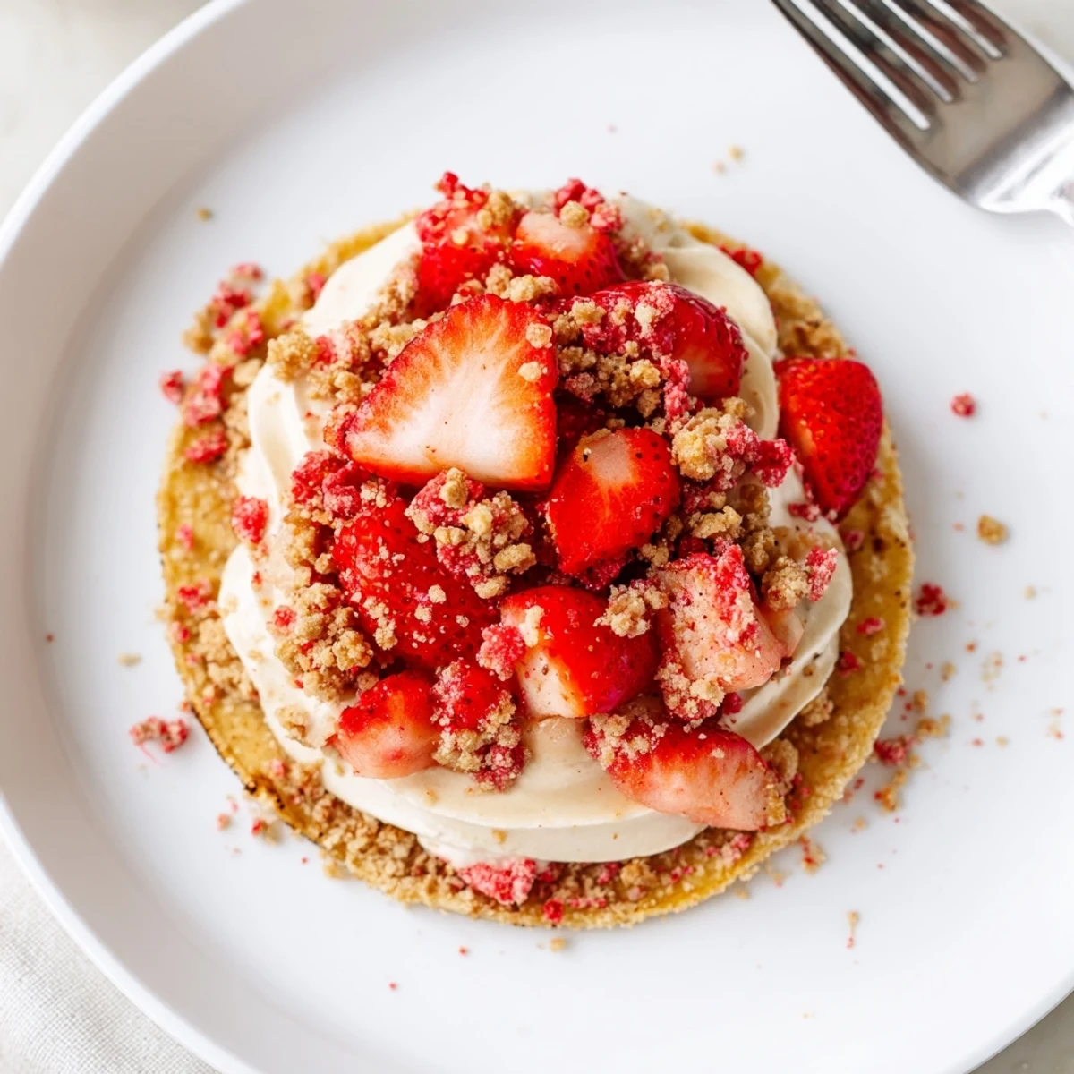 Chilled Strawberry Crunch Cheesecake Tacos filled with silky cheesecake and vibrant strawberry topping.