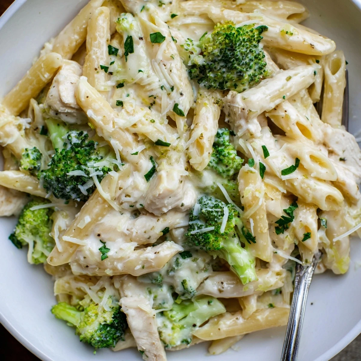 Family style Chicken Broccoli Alfredo Bake Recipe, creamy pasta hugged by tender chicken