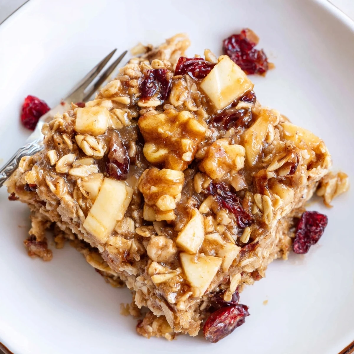 Delicious Apple Cinnamon Oatmeal Bake Recipe For Mornings steaming, golden, topped with chopped walnuts