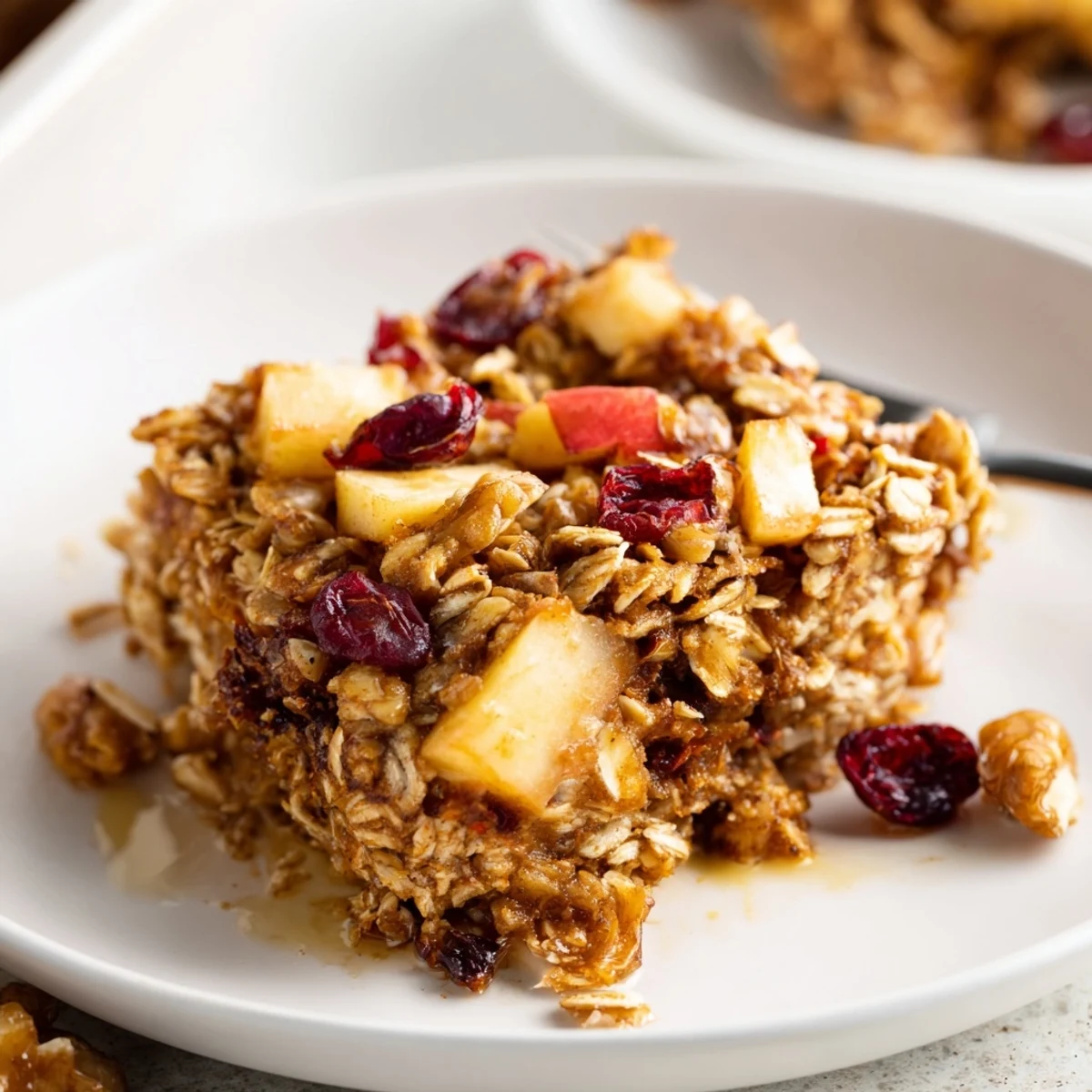 Warm slices of Delicious Apple Cinnamon Oatmeal Bake Recipe For Mornings, topped with yogurt