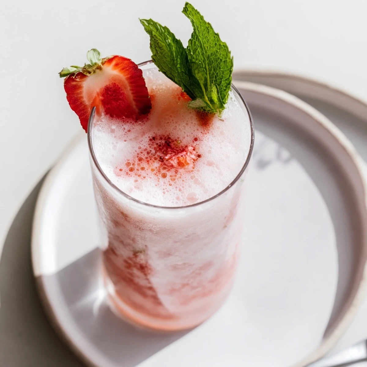 Vibrant Strawberry Coconut Cooler served with strawberry slices and crushed ice