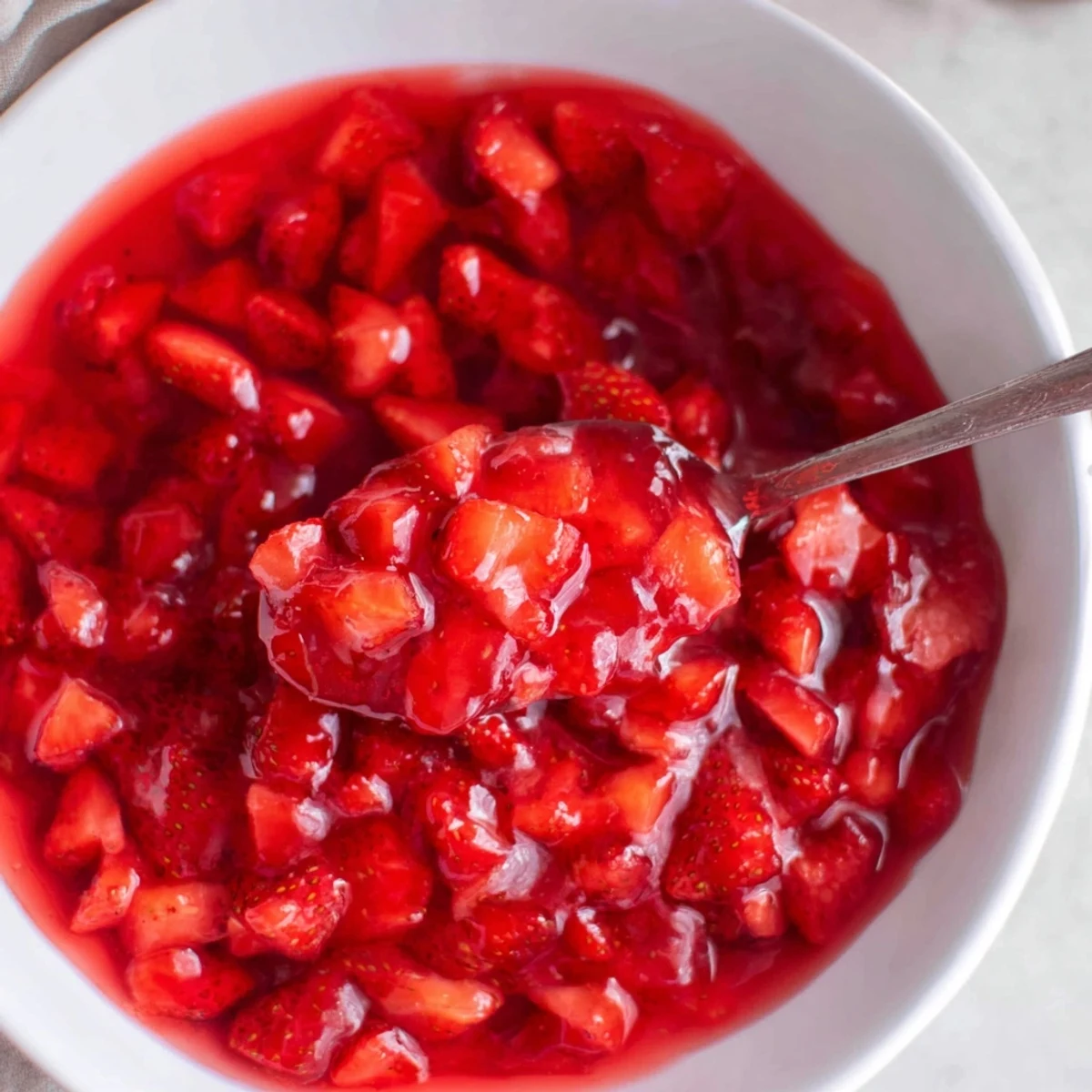 Thick, sweet-tart Strawberry Cake Filling Recipe layered between vanilla buttercream cake.