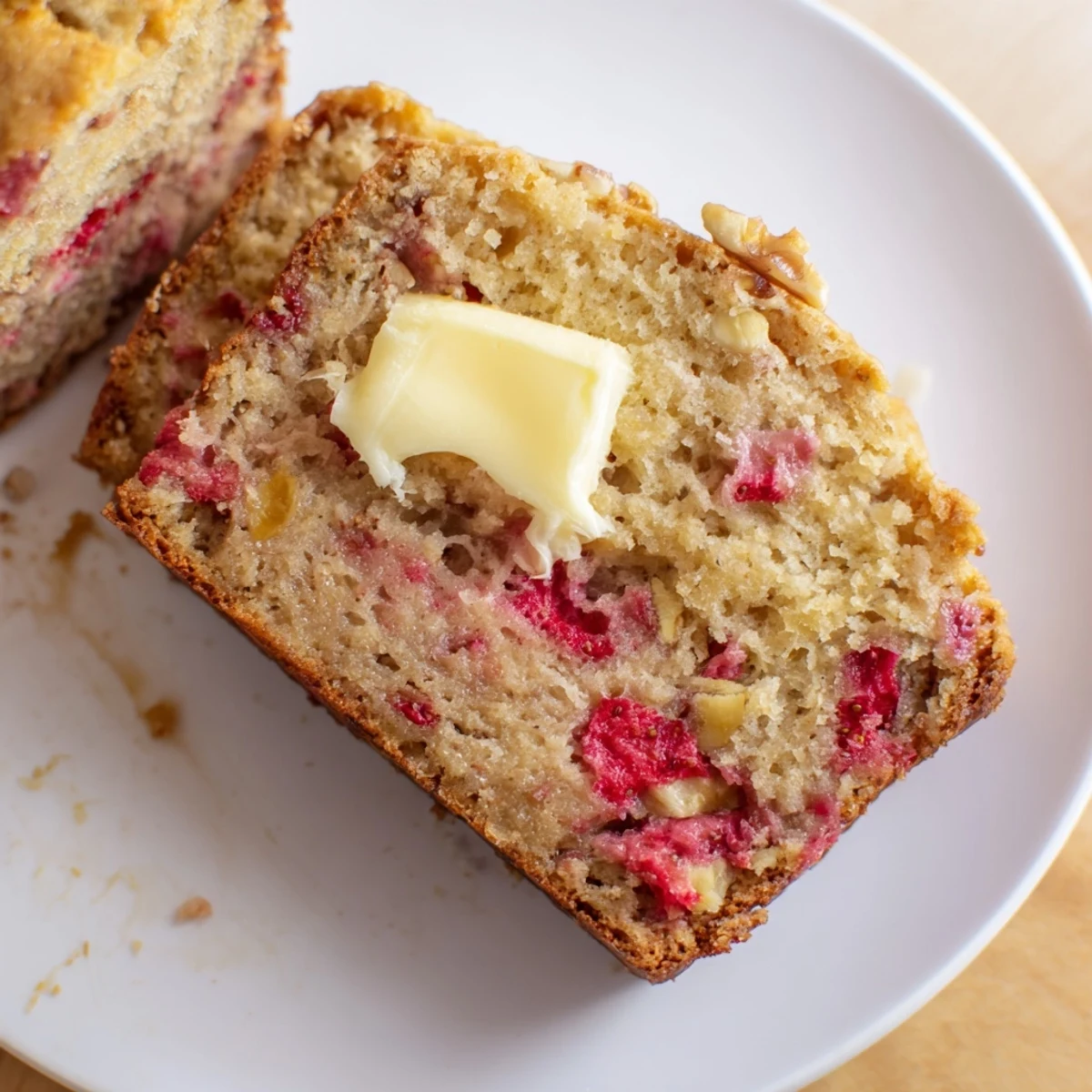 Moist Strawberry Banana Bread Recipe studded with diced strawberries, perfect for breakfast