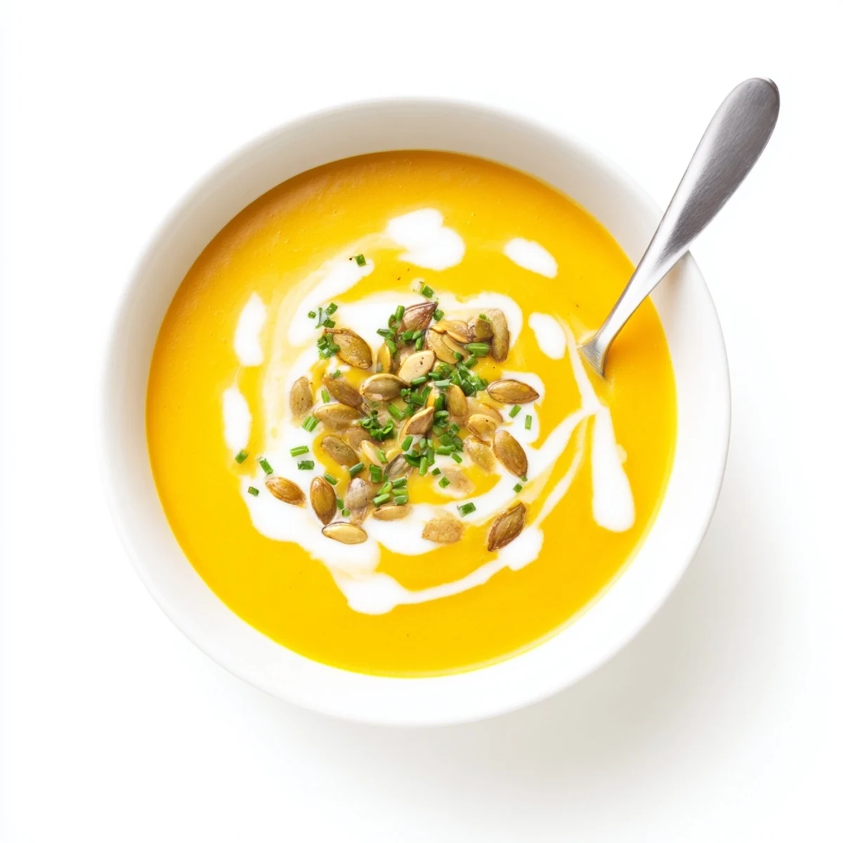 Comforting butternut squash soup with aromatic spices served alongside crusty bread on wooden table